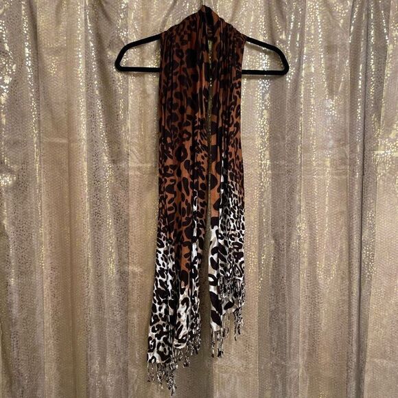 Ombré Brown Animal Print Cheetah Leopard Rayon Scarf - Picture 1 of 3